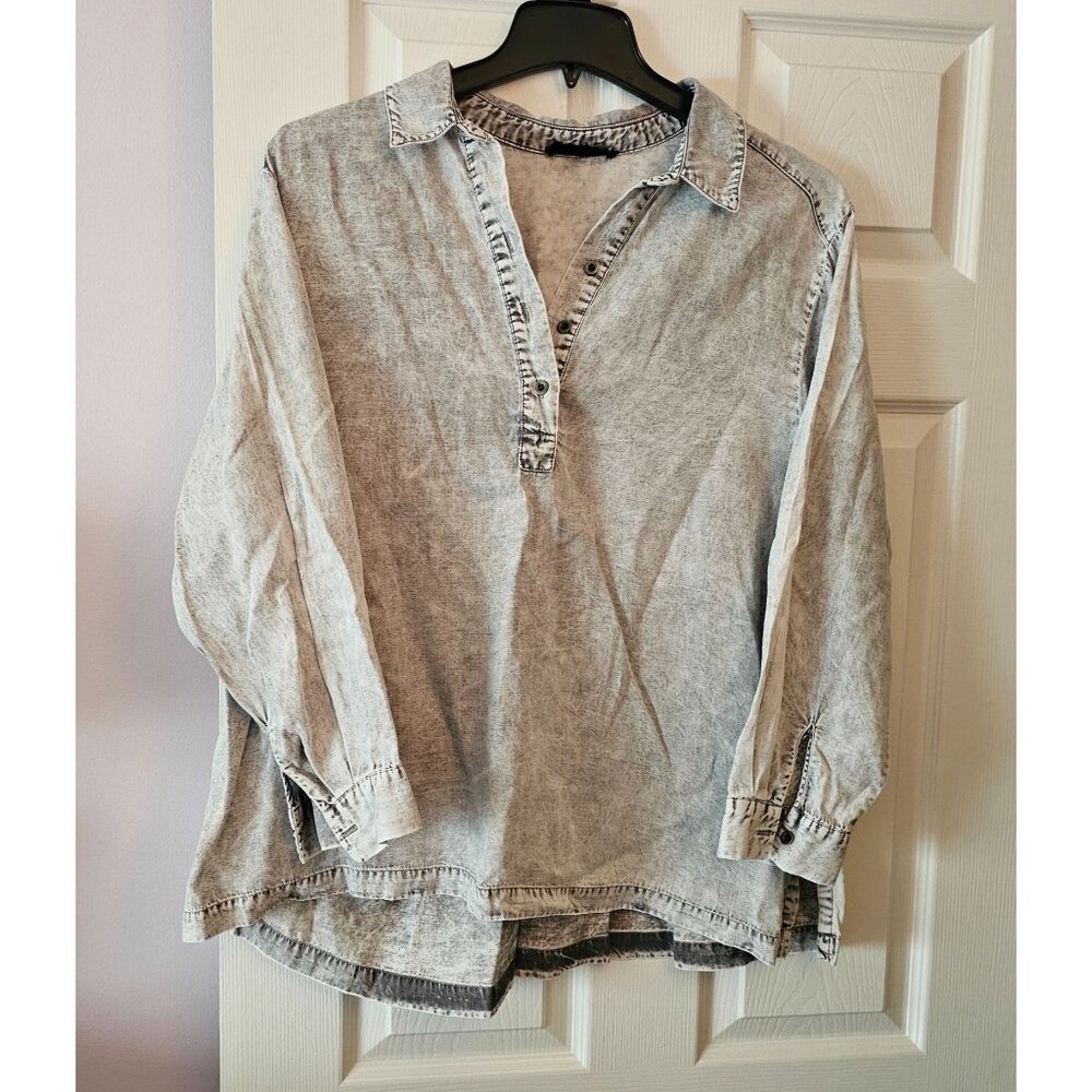 Jane & Delancey Womens Vintage-Style Washed Denim-Look Tunic 1X Casual Lagenlook